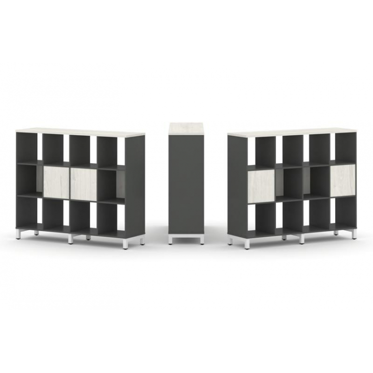 Style Project Набор стеллажа 2-х сторон., 3 яр. SN.NSD-341 Антрацит/Дуб Наварра/Металл Белый 1488*40