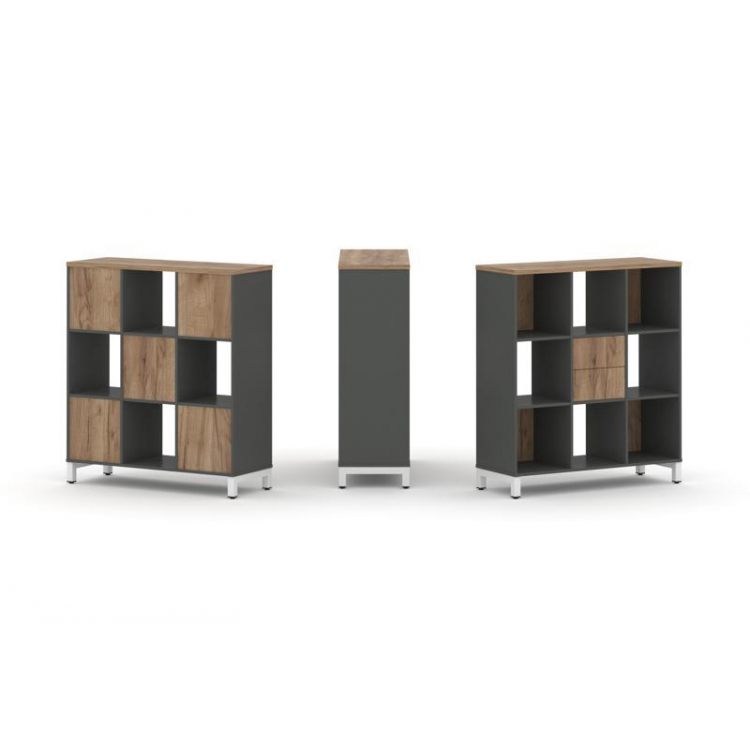Style Project Набор стеллажа 1 сторон., 3 яр. SN.NS-331 Антрацит/Дуб Табак/Металл Белый 1121*400*124