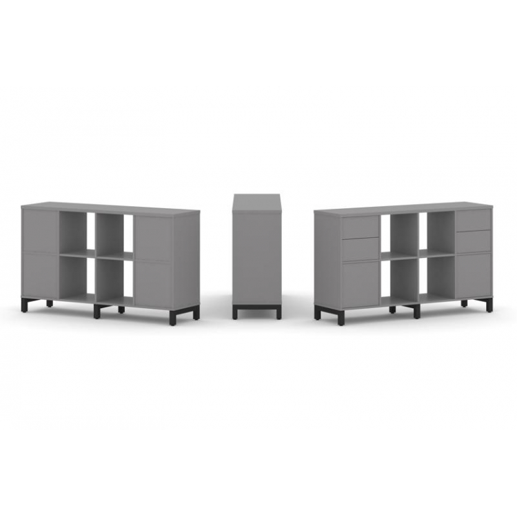 Стайл Проджект Набор стеллажа одностороннего, 2 яруса SN.NS-241 Серый Пепел/Металл Черный 1488*400*8