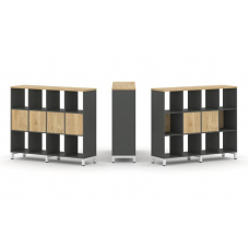 Style Project Набор стеллажа 1 сторон., 3 яр. SN.NS-341 Антрацит/Тиквуд Светлый/Металл Белый 1488*40