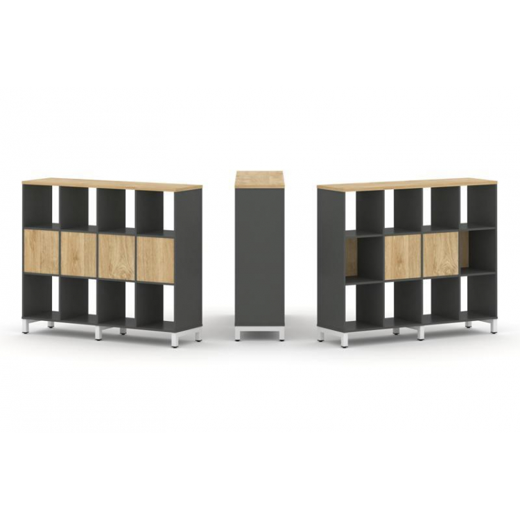 Style Project Набор стеллажа 1 сторон., 3 яр. SN.NS-341 Антрацит/Тиквуд Светлый/Металл Белый 1488*40