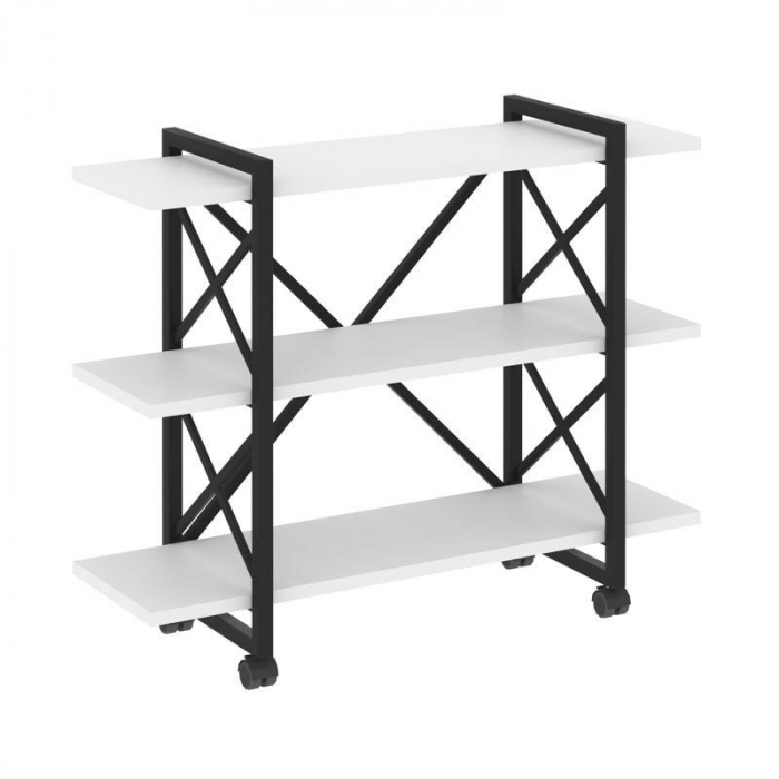 Loft Стеллаж на колесных опорах-3 полки VR.L-MST.K-3.8V Белый Бриллиант/Металл Черный 1200*400*968