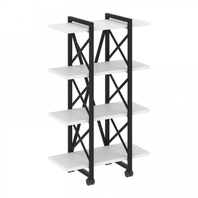 Loft Стеллаж на колесных опорах-4 полки VR.L-MST.K-4.4V Белый Бриллиант/Металл Черный 800*400*1334