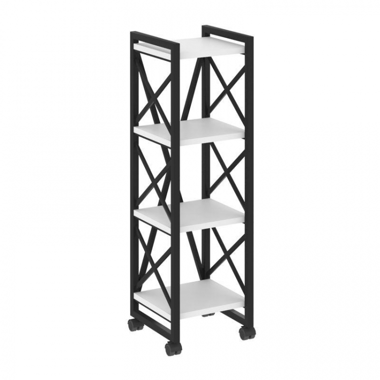 Loft Стеллаж на колесных опорах-4 полки VR.L-MST.K-4.4 Белый Бриллиант/Металл Черный 400*400*1334