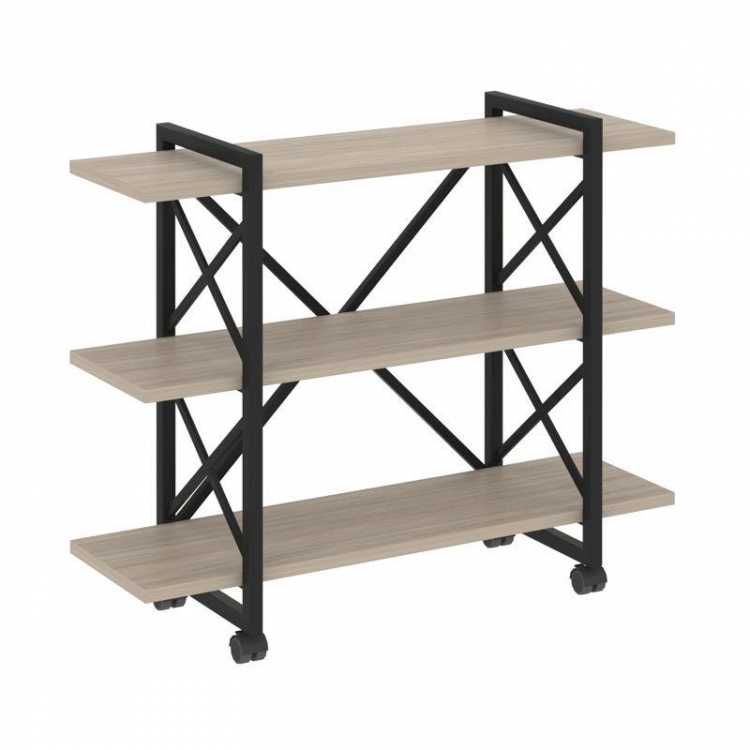 Loft Стеллаж на колесных опорах-3 полки VR.L-MST.K-3.8V Дуб Аттик/Металл Черный 1200*400*968