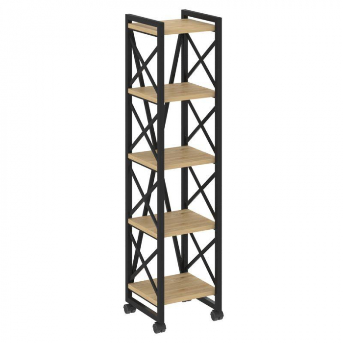 Лофт Стеллаж на колесных опорах-5 полок VR.L-MST.K-5.4 Тиквуд Светлый/Металл Черный 400*400*1704