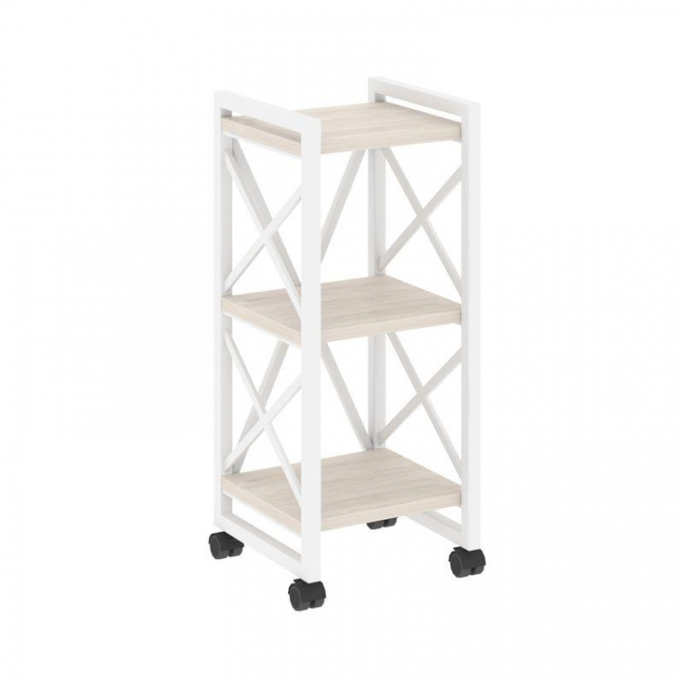 Лофт Стеллаж на колесных опорах-3 полки VR.L-MST.K-3.4 Денвер Светлый/Металл Белый 400*400*968