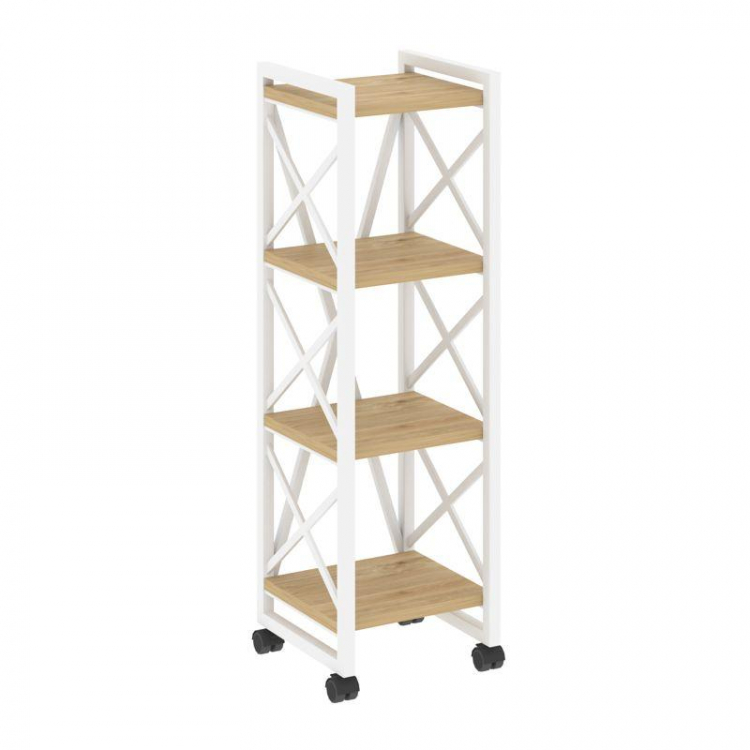 Loft Стеллаж на колесных опорах-4 полки VR.L-MST.K-4.4 Тиквуд Светлый/Металл Белый 400*400*1334
