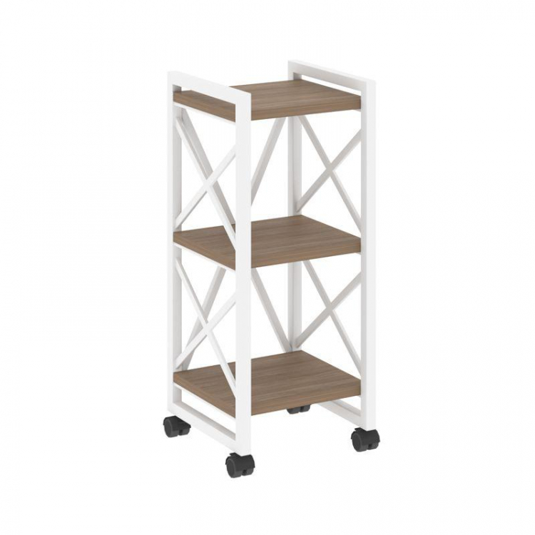 Loft Стеллаж на колесных опорах-3 полки VR.L-MST.K-3.4 Дуб Аризона/Металл Белый 400*400*968