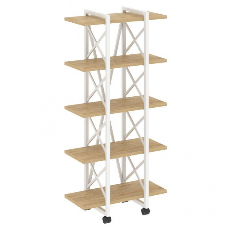 Loft Стеллаж на колесных опорах-5 полок VR.L-MST.K-5.4V Тиквуд Светлый/Металл Белый 800*400*1704