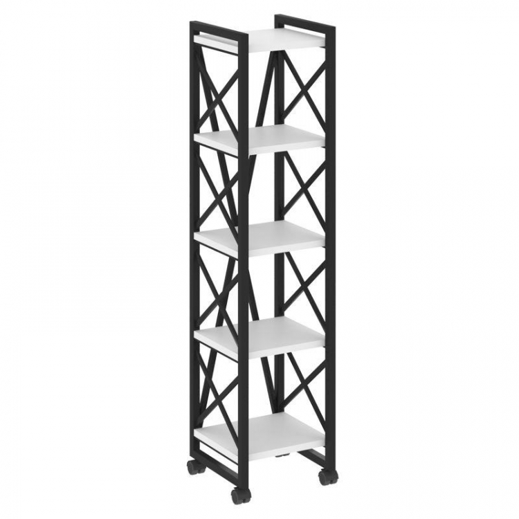 Loft Стеллаж на колесных опорах-5 полок VR.L-MST.K-5.4 Белый Бриллиант/Металл Черный 400*400*1704