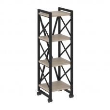 Loft Стеллаж на колесных опорах-4 полки VR.L-MST.K-4.4 Дуб Аттик/Металл Черный 400*400*1334