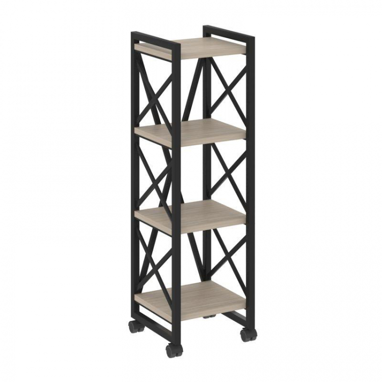 Loft Стеллаж на колесных опорах-4 полки VR.L-MST.K-4.4 Дуб Аттик/Металл Черный 400*400*1334