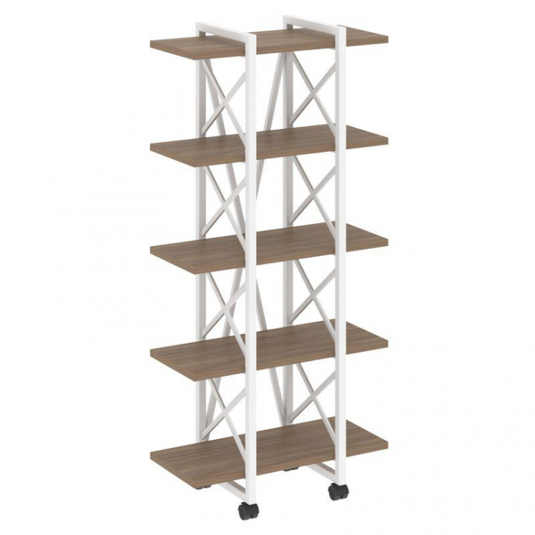 Loft Стеллаж на колесных опорах-5 полок VR.L-MST.K-5.4V Дуб Аризона/Металл Белый 800*400*1704