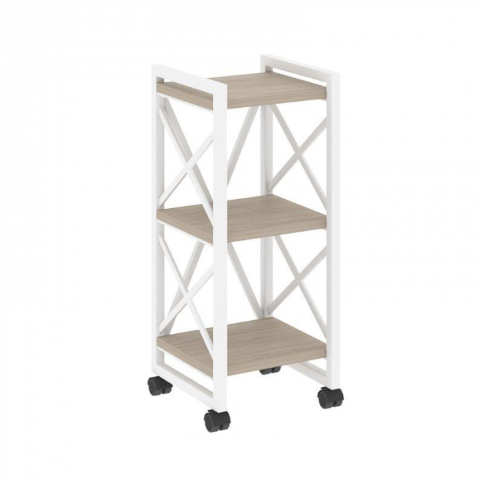 Лофт Стеллаж на колесных опорах-3 полки VR.L-MST.K-3.4 Дуб Аттик/Металл Белый 400*400*968