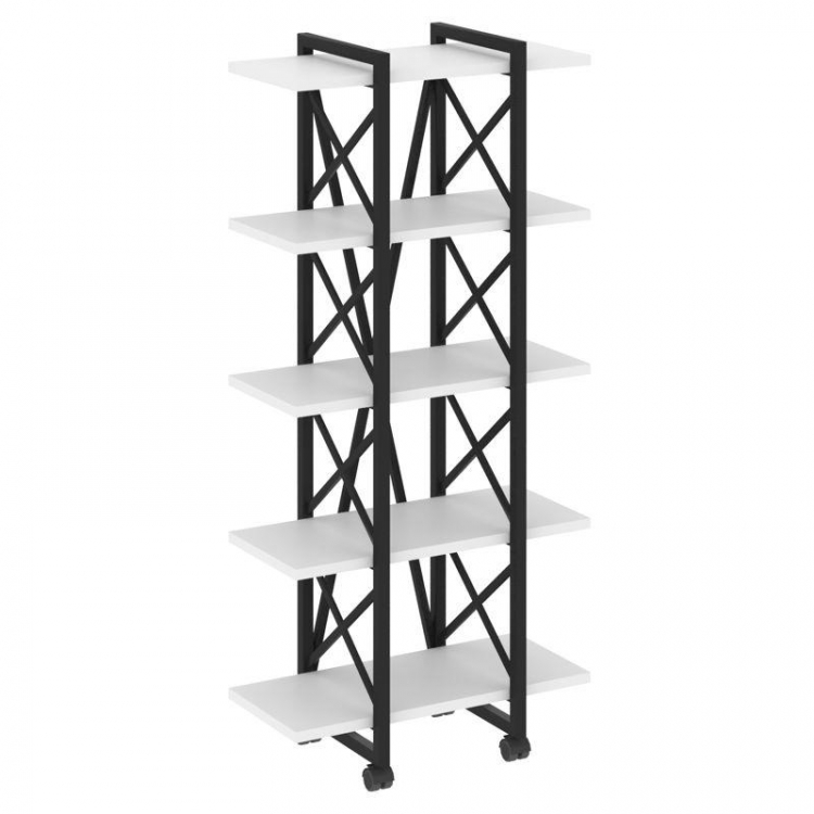 Loft Стеллаж на колесных опорах-5 полок VR.L-MST.K-5.4V Белый Бриллиант/Металл Черный 800*400*1704