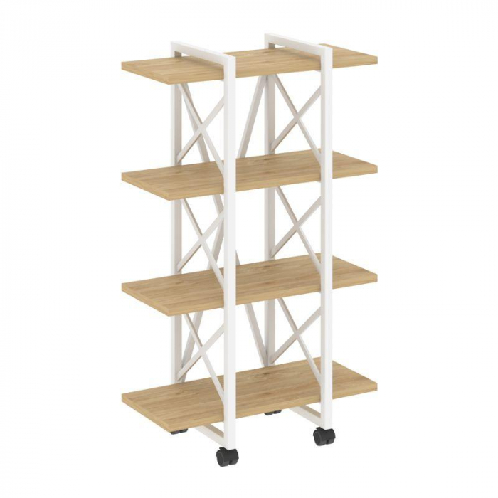 Loft Стеллаж на колесных опорах-4 полки VR.L-MST.K-4.4V Тиквуд Светлый/Металл Белый 800*400*1334