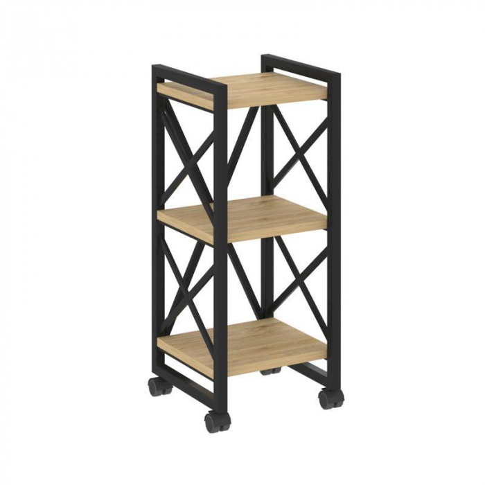 Лофт Стеллаж на колесных опорах-3 полки VR.L-MST.K-3.4 Тиквуд Светлый/Металл Черный 400*400*968