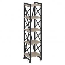 Loft Стеллаж на колесных опорах-5 полок VR.L-MST.K-5.4 Дуб Аттик/Металл Черный 400*400*1704