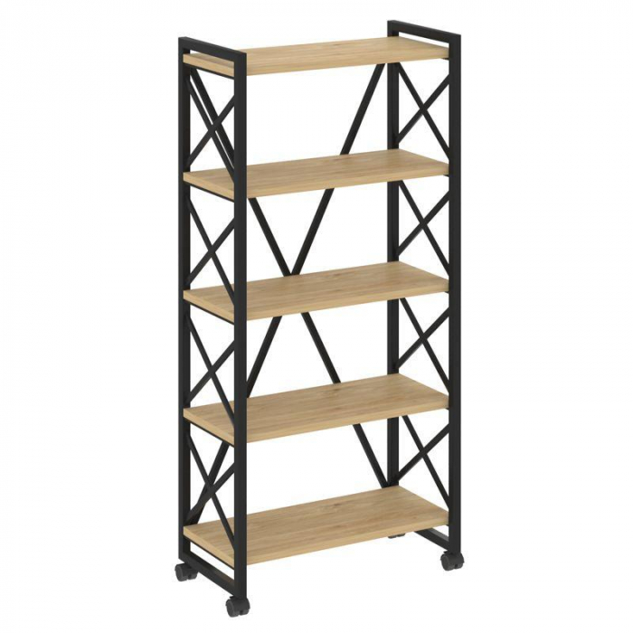 Loft Стеллаж на колесных опорах-5 полок VR.L-MST.K-5.8 Тиквуд Светлый/Металл Черный 800*400*1704
