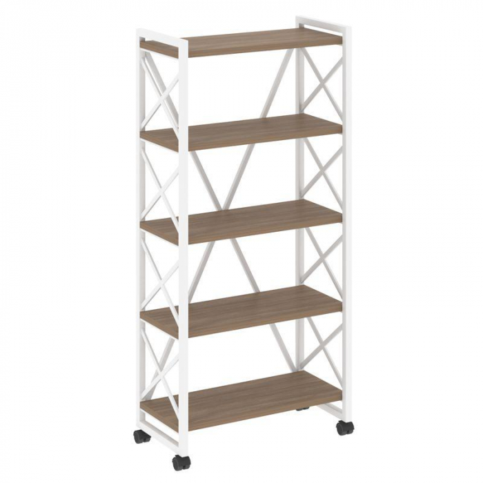 Лофт Стеллаж на колесных опорах-5 полок VR.L-MST.K-5.8 Дуб Аризона/Металл Белый 800*400*1704