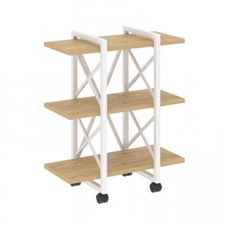 Loft Стеллаж на колесных опорах-3 полки VR.L-MST.K-3.4V Тиквуд Светлый/Металл Белый 800*400*968