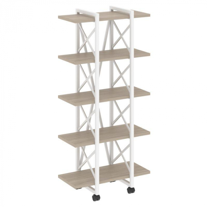 Лофт Стеллаж на колесных опорах-5 полок VR.L-MST.K-5.4V Дуб Аттик/Металл Белый 800*400*1704
