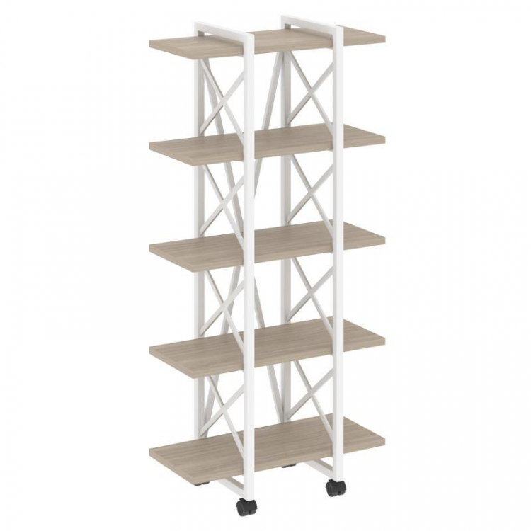 Loft Стеллаж на колесных опорах-5 полок VR.L-MST.K-5.4V Дуб Аттик/Металл Белый 800*400*1704