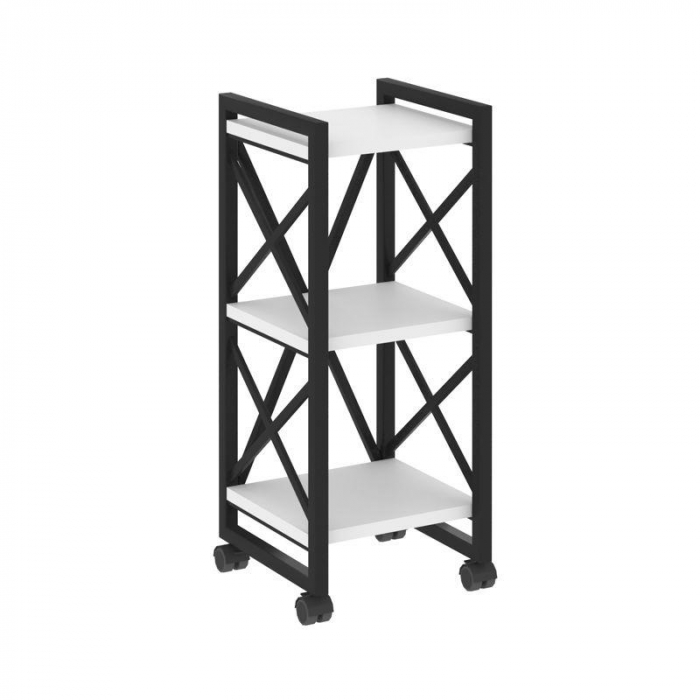 Loft Стеллаж на колесных опорах-3 полки VR.L-MST.K-3.4 Белый Бриллиант/Металл Черный 400*400*968