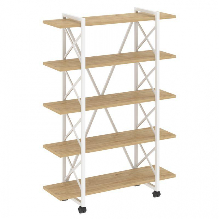 Loft Стеллаж на колесных опорах-5 полок VR.L-MST.K-5.8V Тиквуд Светлый/Металл Белый 1200*400*1704