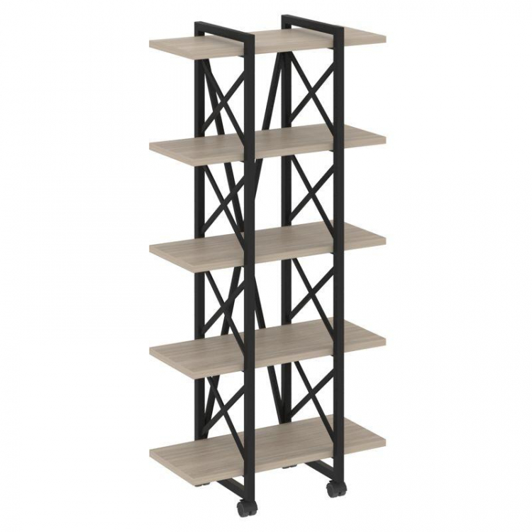 Loft Стеллаж на колесных опорах-5 полок VR.L-MST.K-5.4V Дуб Аттик/Металл Черный 800*400*1704