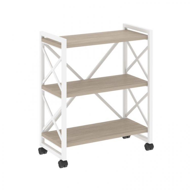 Loft Стеллаж на колесных опорах-3 полки VR.L-MST.K-3.8 Дуб Аттик/Металл Белый 800*400*968