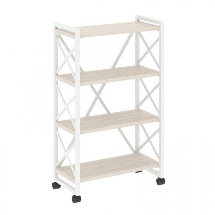 Loft Стеллаж на колесных опорах-4 полки VR.L-MST.K-4.8 Денвер Светлый/Металл Белый 800*400*1334