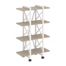 Loft Стеллаж на колесных опорах-4 полки VR.L-MST.K-4.4V Дуб Аттик/Металл Белый 800*400*1334