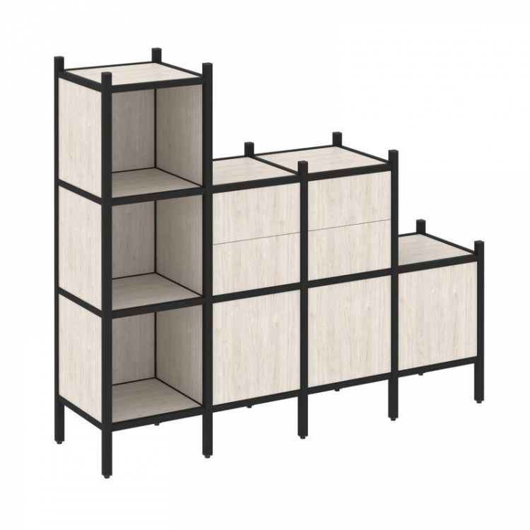 Loft Прямой стеллаж VR.L-17 Денвер Светлый/Металл Черный 1694*446*1458