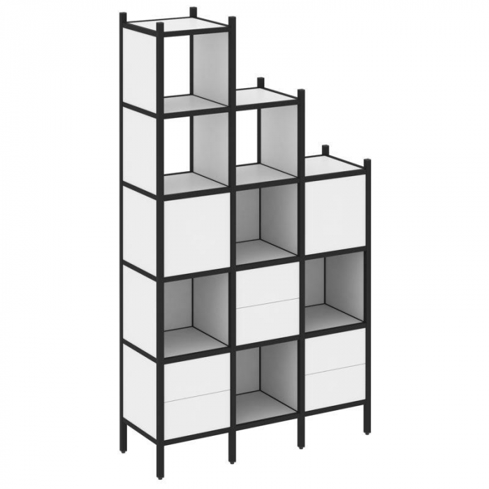 Лофт Прямой стеллаж VR.L-22 Белый Бриллиант/Металл Черный 1278*446*2280