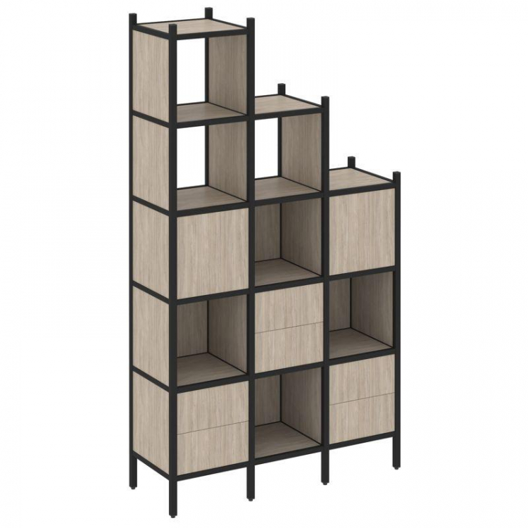 Loft Прямой стеллаж VR.L-22 Дуб Аттик/Металл Черный 1278*446*2280