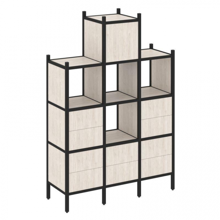 Loft Прямой стеллаж VR.L-18 Денвер Светлый/Металл Черный 1278*446*1869