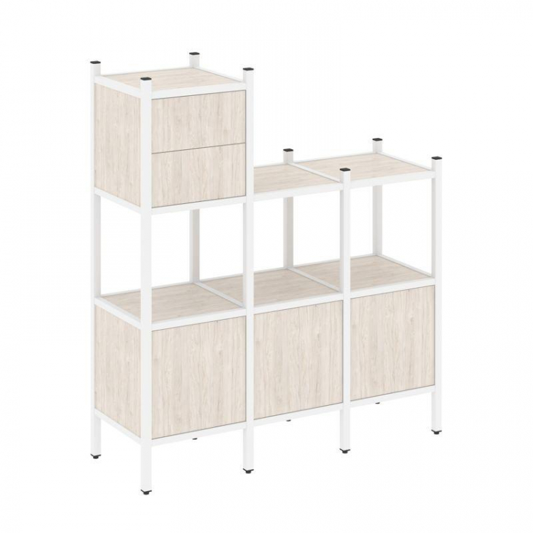 Loft Прямой стеллаж VR.L-13 Денвер Светлый/Металл Белый 1278*446*1458