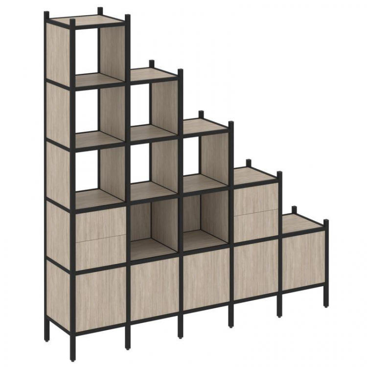 Loft Прямой стеллаж VR.L-23 Дуб Аттик/Металл Черный 2110*446*2280