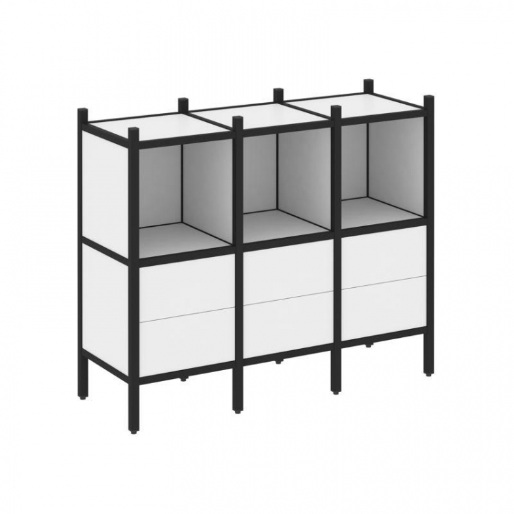 Loft Прямой стеллаж VR.L-07 Белый Бриллиант/Металл Черный 1278*446*1047