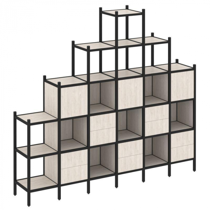 Лофт Прямой стеллаж VR.L-24 Денвер Светлый/Металл Черный 2526*446*2280