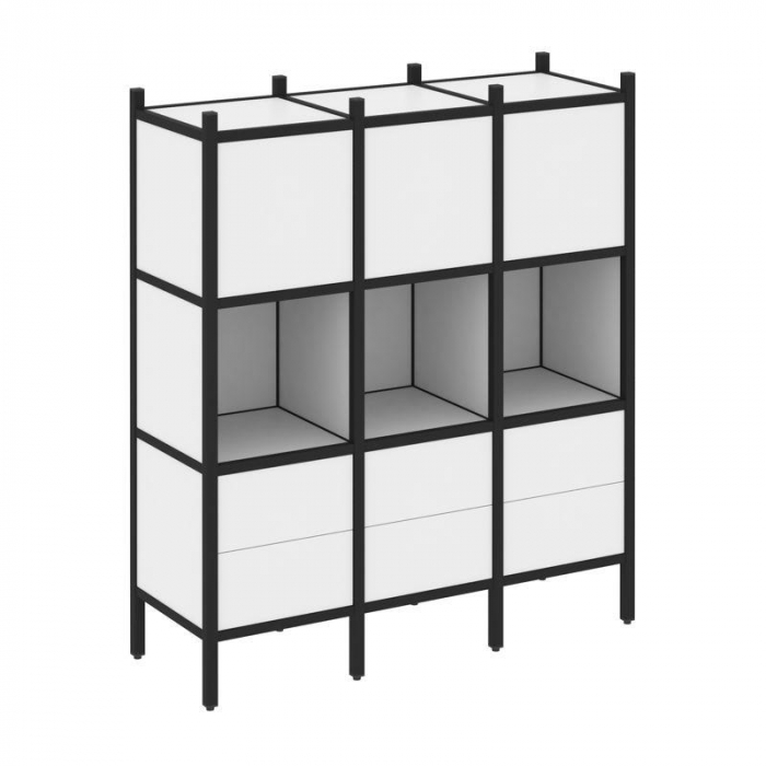 Loft Прямой стеллаж VR.L-08 Белый Бриллиант/Металл Черный 1278*446*1458