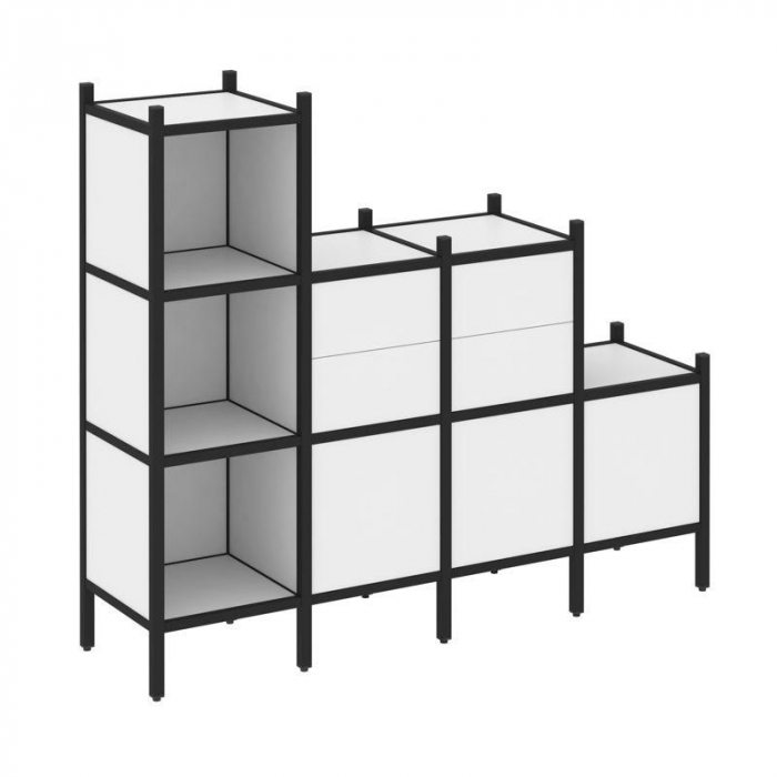 Loft Прямой стеллаж VR.L-17 Белый Бриллиант/Металл Черный 1694*446*1458