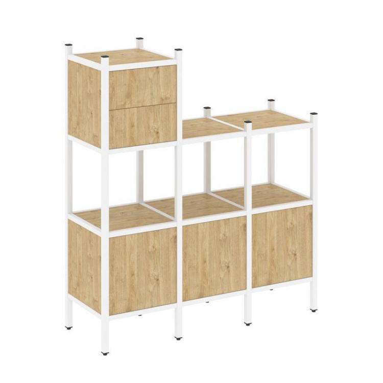 Loft Прямой стеллаж VR.L-13 Тиквуд Светлый/Металл Белый 1278*446*1458