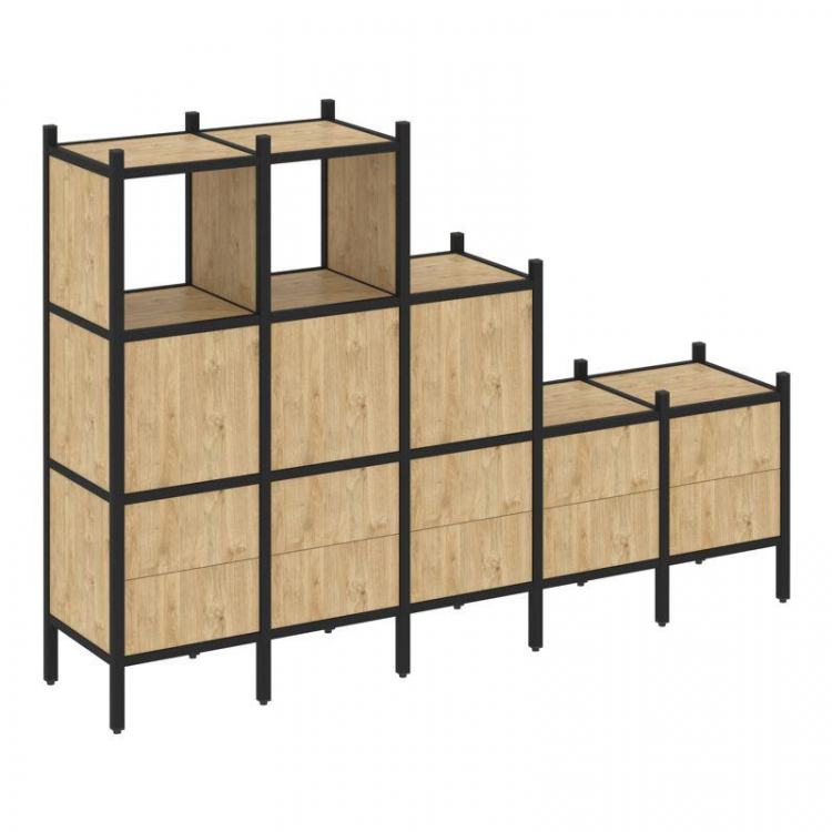 Loft Прямой стеллаж VR.L-19 Тиквуд Светлый/Металл Черный 2110*446*1458