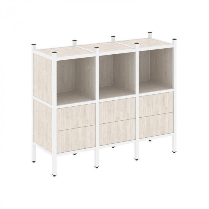 Loft Прямой стеллаж VR.L-07 Денвер Светлый/Металл Белый 1278*446*1047