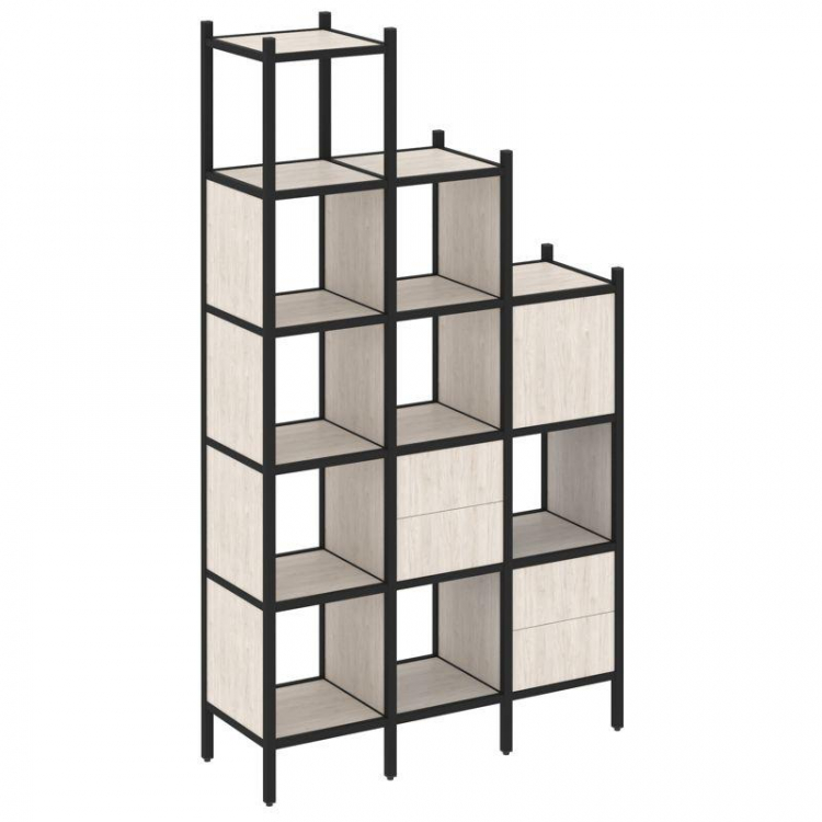 Loft Прямой стеллаж VR.L-21 Денвер Светлый/Металл Черный 1278*446*2280