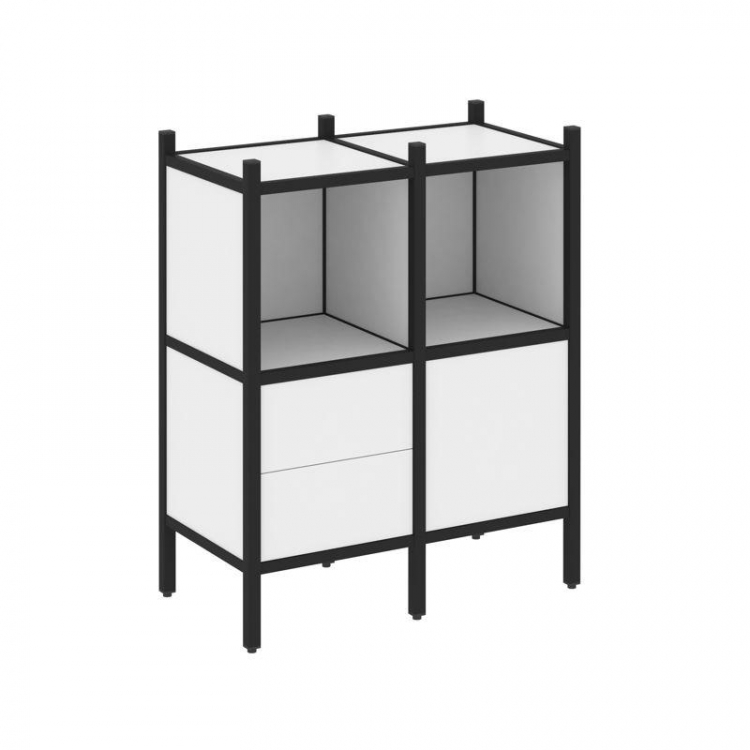 Loft Прямой стеллаж VR.L-02 Белый Бриллиант/Металл Черный 862*446*1047