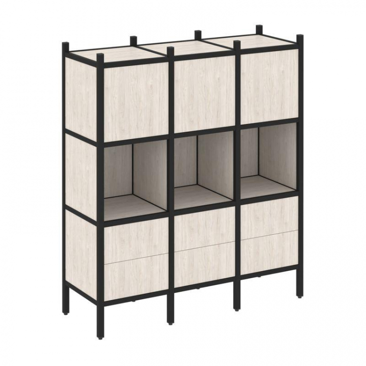 Loft Прямой стеллаж VR.L-08 Денвер Светлый/Металл Черный 1278*446*1458